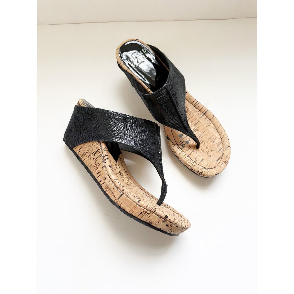 Donald Pliner Cork Wedge Gil Sandal Black NWQ 10